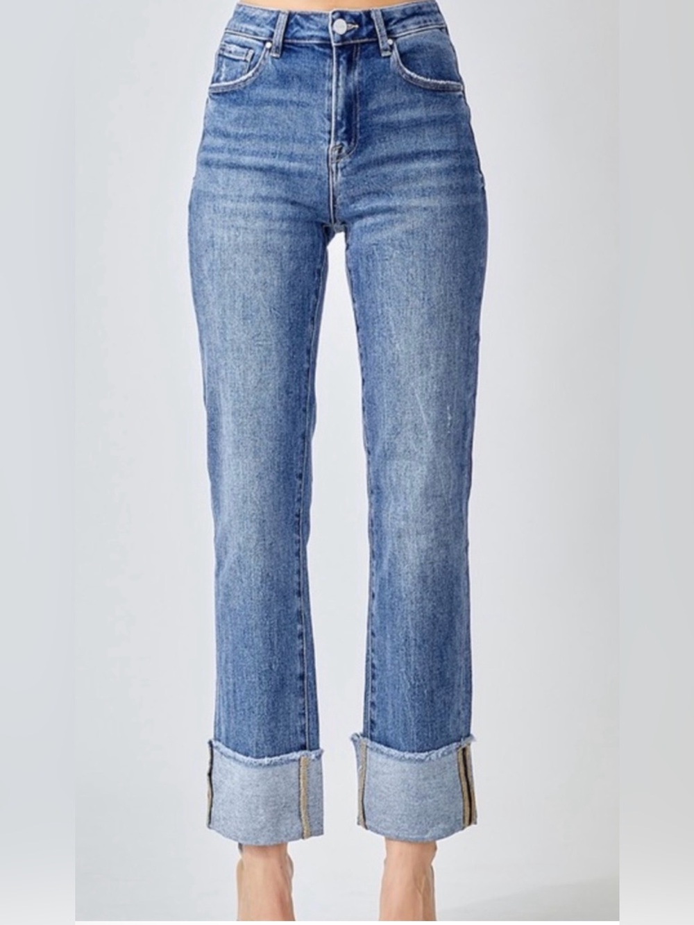 RISEN PLUS Dark Denim High-Rise Straight Crop Straight Cuffed Jean Size 2XL NWT